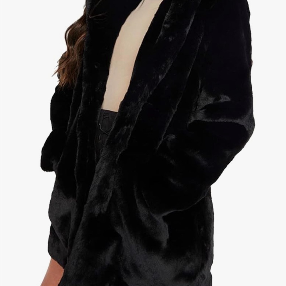 Luxurious Black Faux Fur Coat